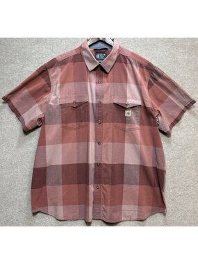 Carhartt Men's 3XL 98% Cotton Relaxed Fit Casual Short Shirt Red's Plaid GUC